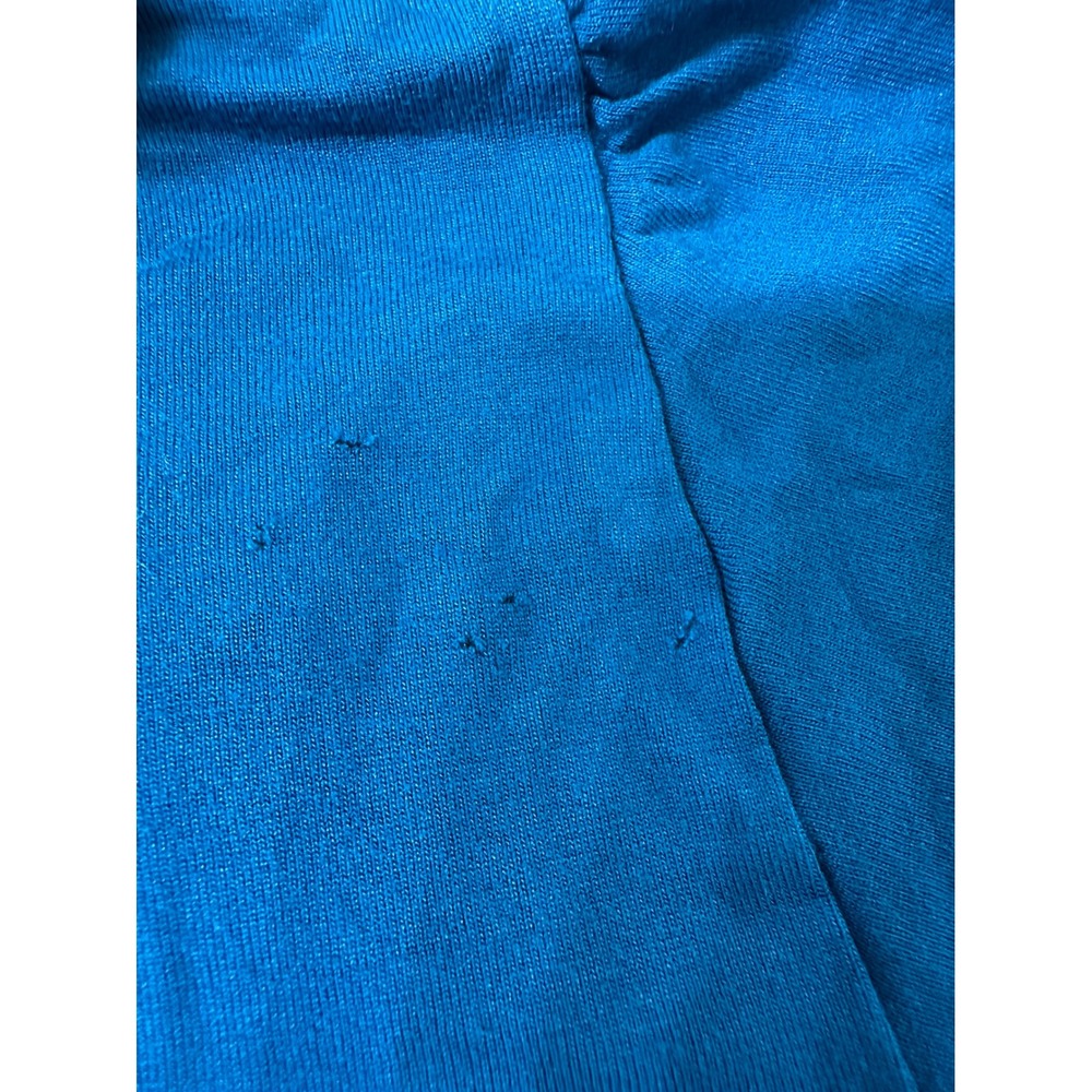 Vintage Forever 21 Teal Blue Ruffle Neck Blouse Short Sleeve Knit Top Medium Y2K - Picture 5 of 7